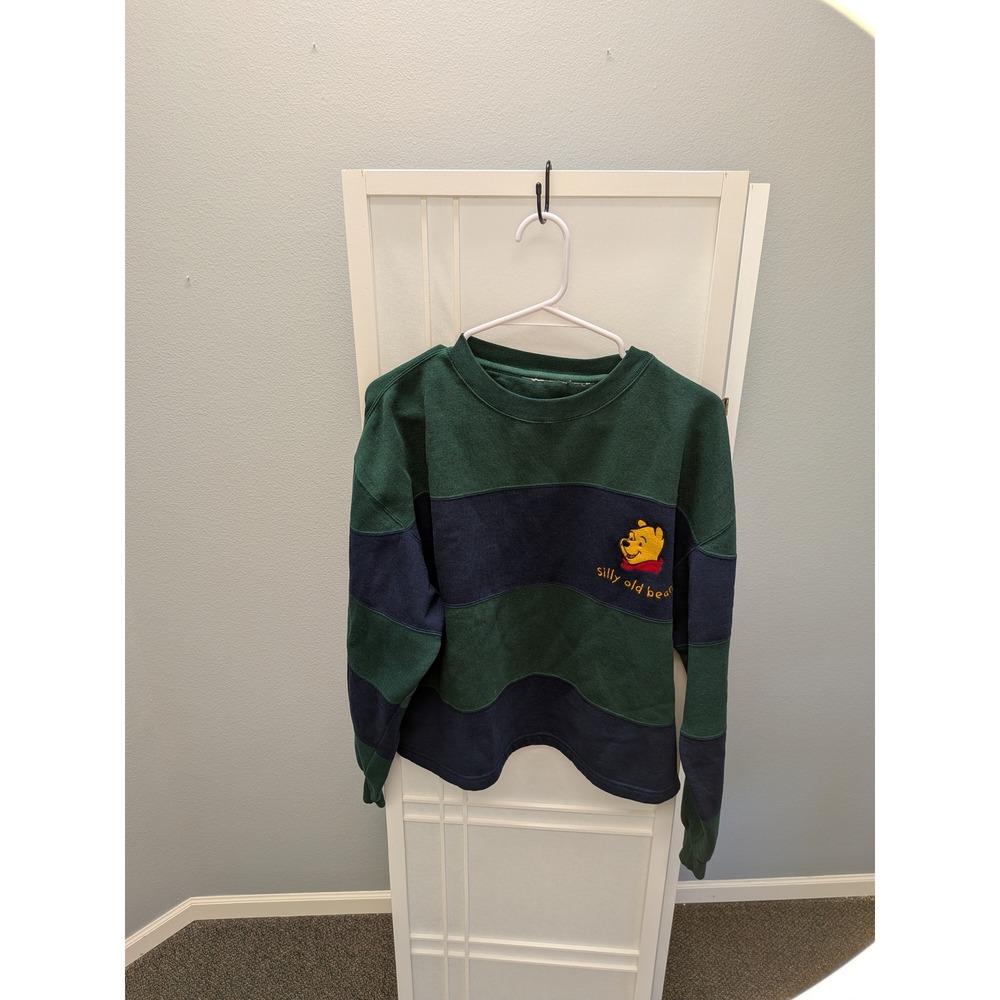 Disney Winnie the Pooh Silly Old Bear Striped Sweatshirt Green Navy Pullover